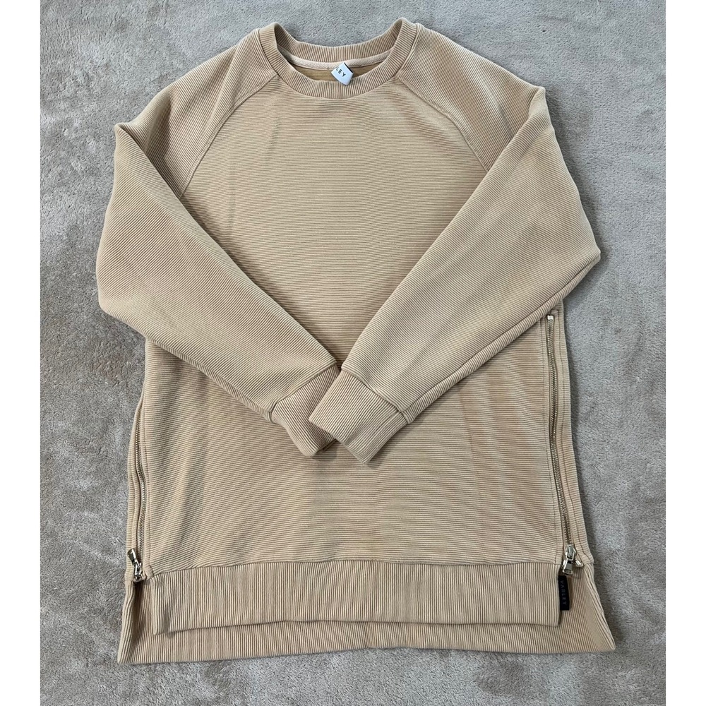 Varley Manning Sweatshirt Women's Small Tan Side-Zipper Long Sleeve GOOD